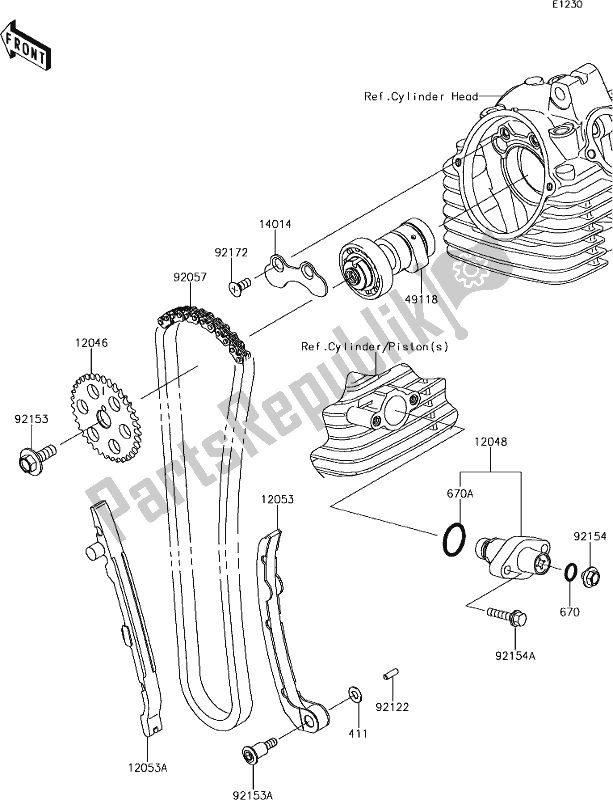 Alle onderdelen voor de 6 Camshaft(s)/tensioner van de Kawasaki KLX 140 2019