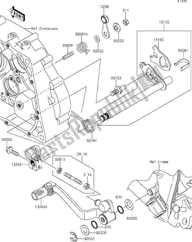 Alle onderdelen voor de 11 Gear Change Mechanism van de Kawasaki KLX 140 2020