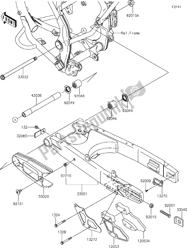 Alle onderdelen voor de 21 Swingarm van de Kawasaki KLX 140 2020