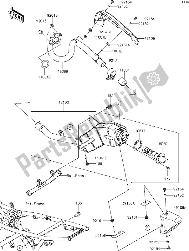 Alle onderdelen voor de 4 Muffler(s) van de Kawasaki KLX 140 2020