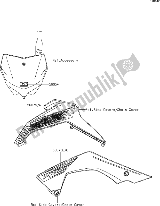 Alle onderdelen voor de 47 Decals(alf) van de Kawasaki KLX 140 2020