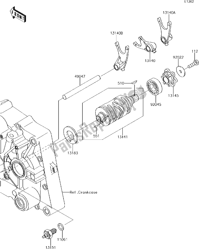 All parts for the 10 Gear Change Drum/shift Fork(s) of the Kawasaki KLX 140L 2017