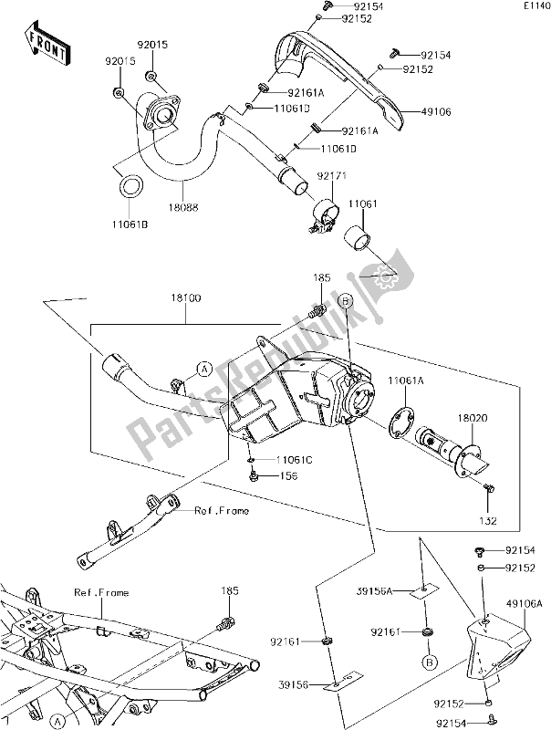 All parts for the 4 Muffler(s) of the Kawasaki KLX 140L 2017