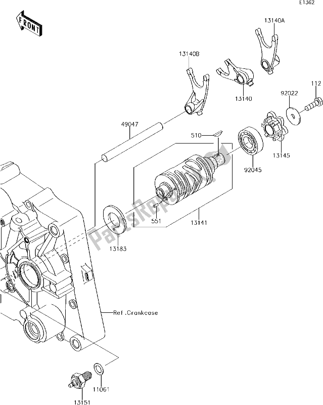 Tutte le parti per il 10 Gear Change Drum/shift Fork(s) del Kawasaki KLX 140L 2018