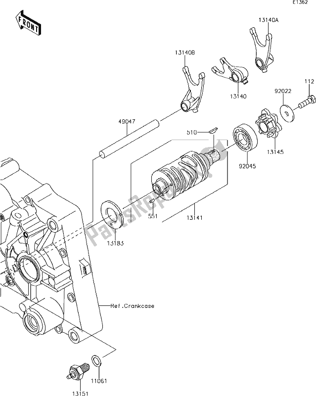 Alle onderdelen voor de 10 Gear Change Drum/shift Fork(s) van de Kawasaki KLX 140L 2019