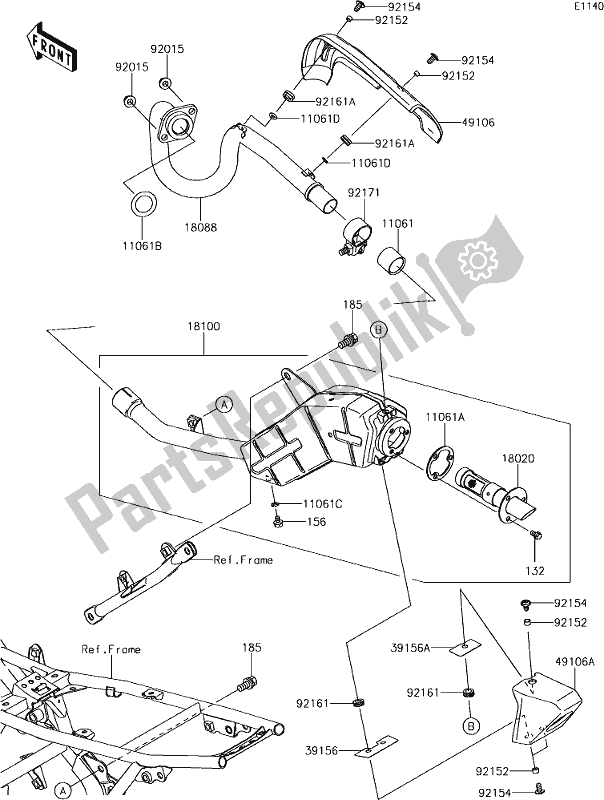 Alle onderdelen voor de 4 Muffler(s) van de Kawasaki KLX 140L 2019