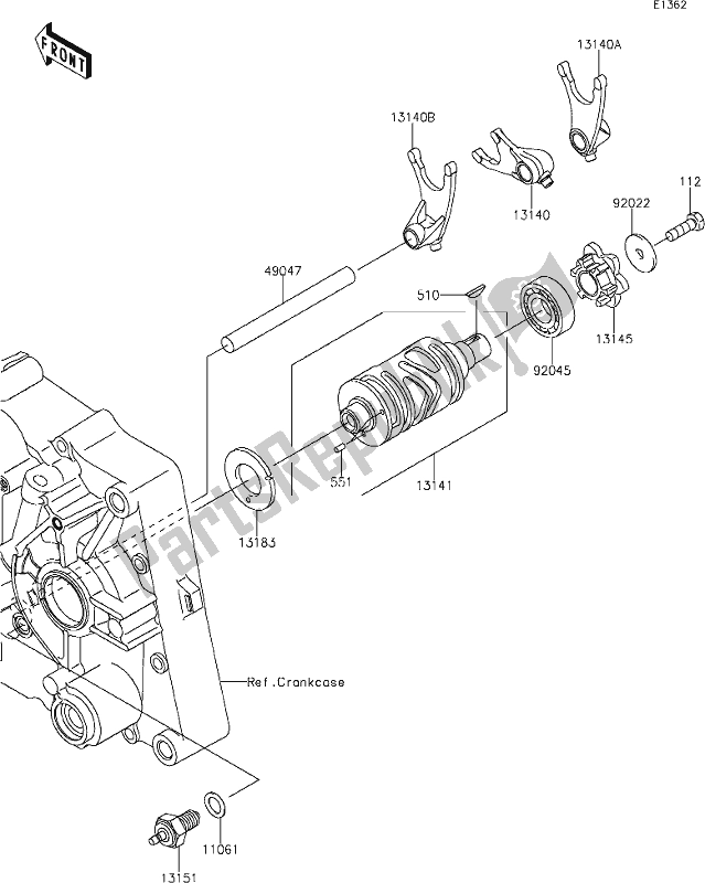 Toutes les pièces pour le 10 Gear Change Drum/shift Fork(s) du Kawasaki KLX 140L 2020