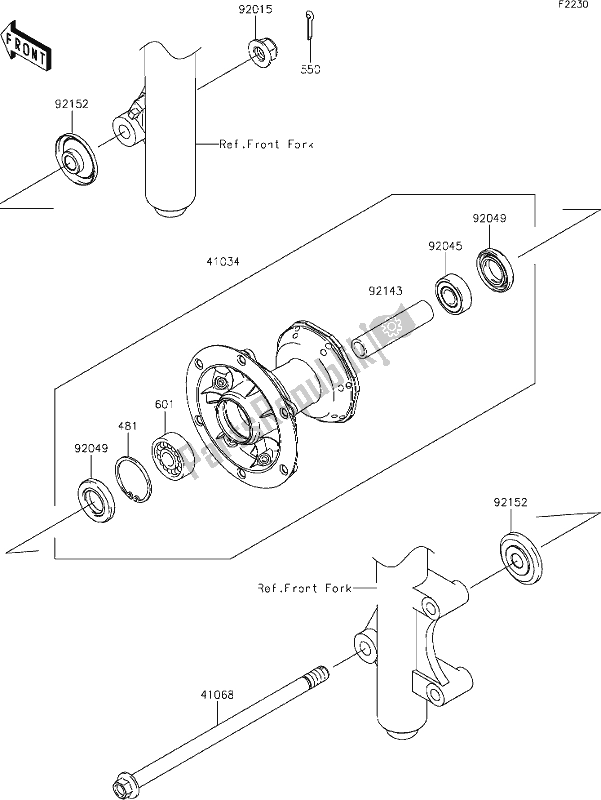 All parts for the 27 Front Hub of the Kawasaki KLX 140L 2020