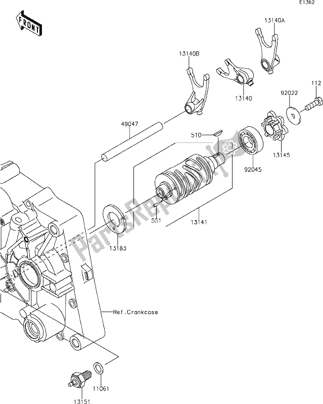 All parts for the 10 Gear Change Drum/shift Fork(s) of the Kawasaki KLX 140R 2021