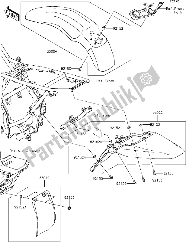 Alle onderdelen voor de 24 Fenders van de Kawasaki KLX 140R 2021