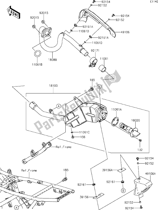 All parts for the 4 Muffler(s) of the Kawasaki KLX 140R 2021