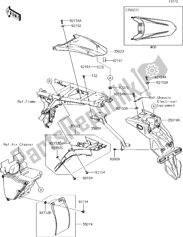 Alle onderdelen voor de 27 Rear Fender(s) van de Kawasaki KLX 150 BF 2017