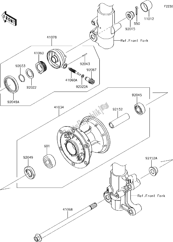 Todas as partes de 30 Front Hub do Kawasaki KLX 150 BF 2017