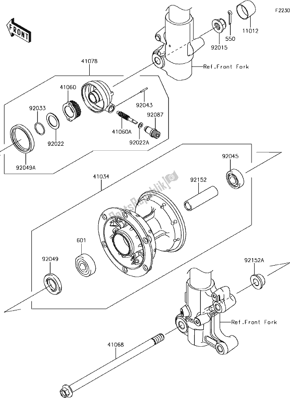 Alle onderdelen voor de 30 Front Hub van de Kawasaki KLX 150 BF 2018