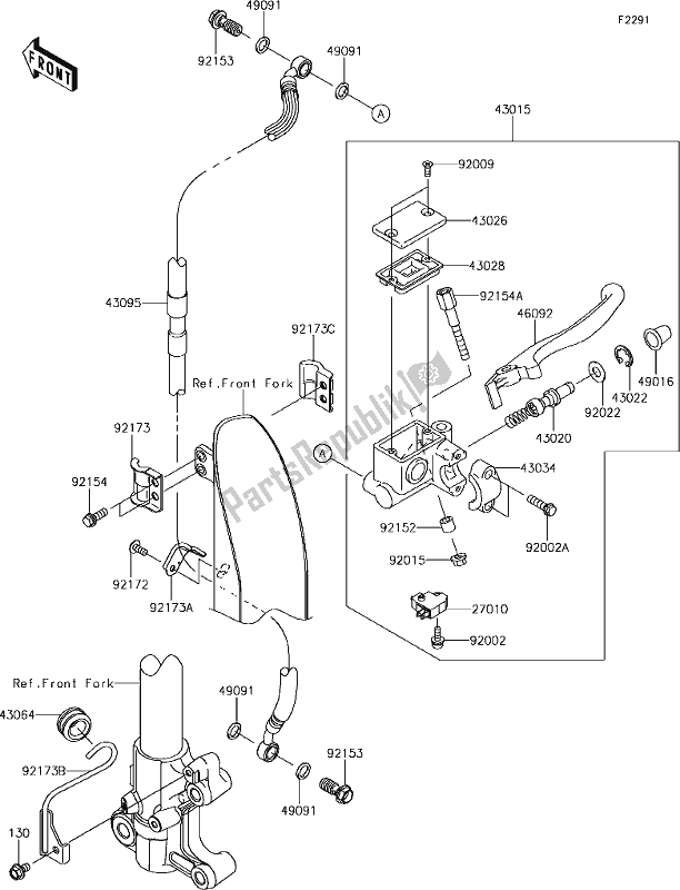 All parts for the 33 Front Master Cylinder of the Kawasaki KLX 150 BF 2018