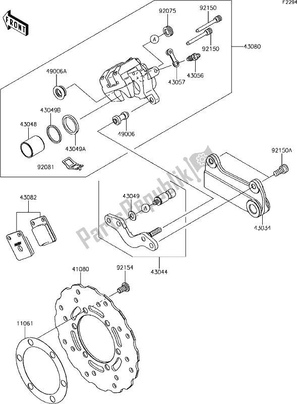 All parts for the 36 Rear Brake of the Kawasaki KLX 150 BF 2018