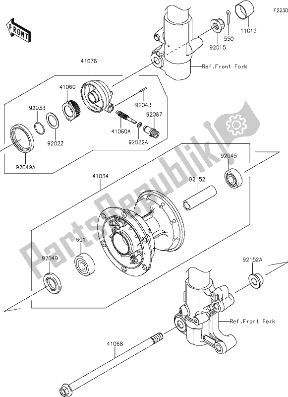 Tutte le parti per il 30 Front Hub del Kawasaki KLX 150 BF 2019