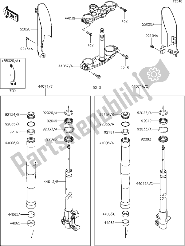Alle onderdelen voor de 38 Front Fork van de Kawasaki KLX 150 BF 2019