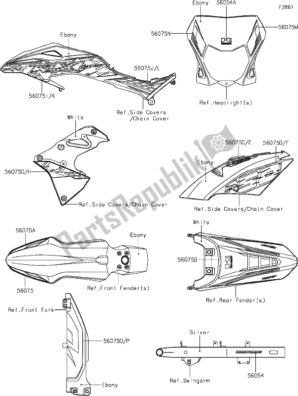 Todas las partes para 51 Decals(ebony)(fjfa) de Kawasaki KLX 150 BF 2019