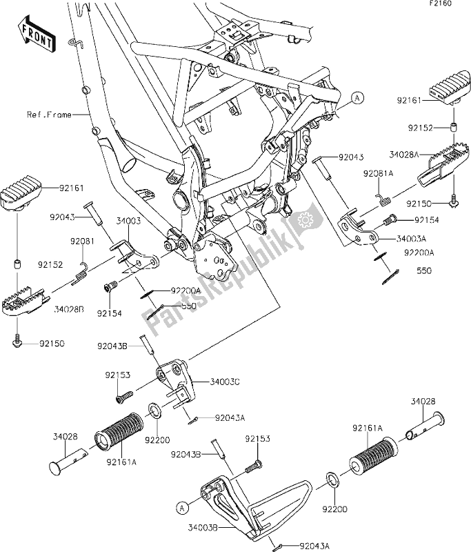 Alle onderdelen voor de 25 Footrests van de Kawasaki KLX 150 BF 2021