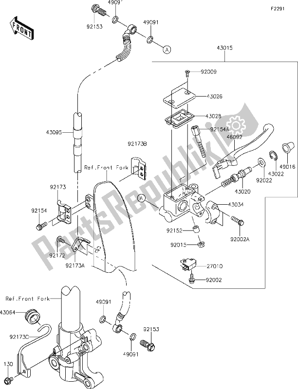 All parts for the 33 Front Master Cylinder of the Kawasaki KLX 150 BF 2021