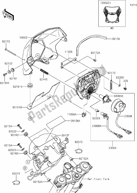 All parts for the 44 Headlight(s) of the Kawasaki KLX 150 BF 2021