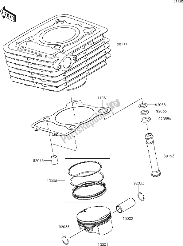 Alle onderdelen voor de 2 Cylinder/piston(s) van de Kawasaki KLX 230 2020