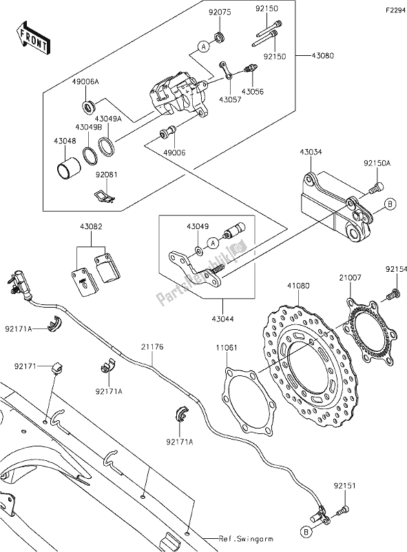 Alle onderdelen voor de 38 Rear Brake van de Kawasaki KLX 230 2020