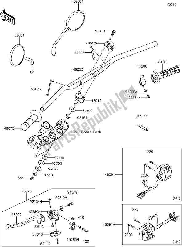 Toutes les pièces pour le 39 Handlebar du Kawasaki KLX 230 2020