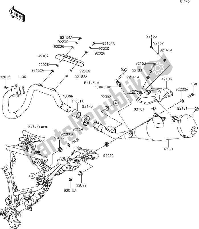 All parts for the 4 Muffler(s) of the Kawasaki KLX 230 2020