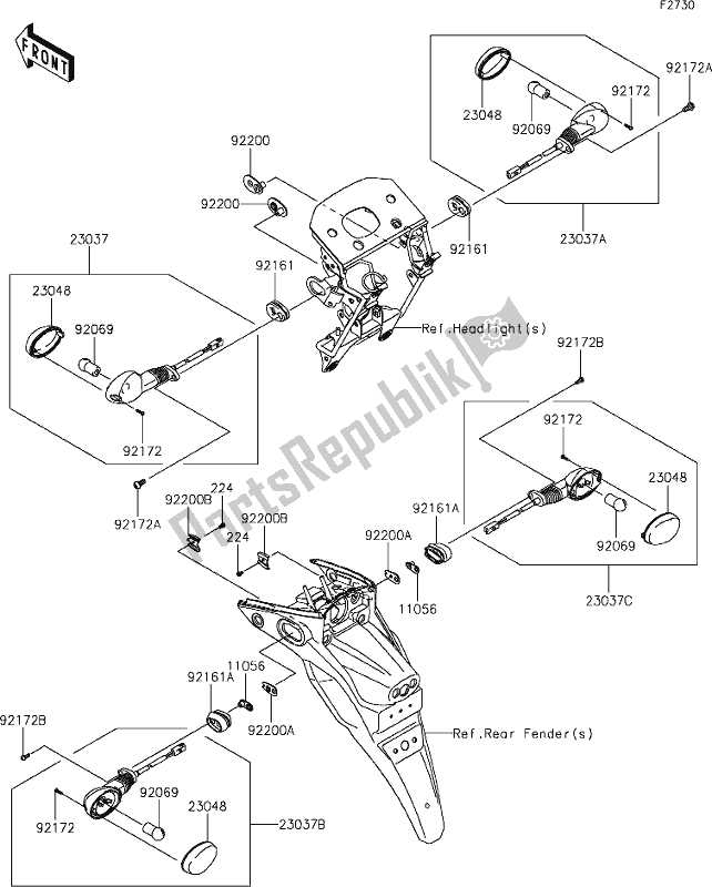 Todas as partes de 48 Turn Signals do Kawasaki KLX 230 2020