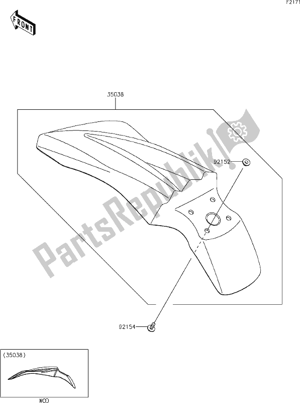 All parts for the 27 Front Fender(s) of the Kawasaki KLX 230 2021