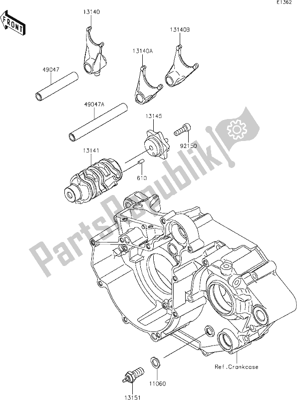Alle onderdelen voor de 10 Gear Change Drum/shift Fork(s) van de Kawasaki KLX 230R 2020
