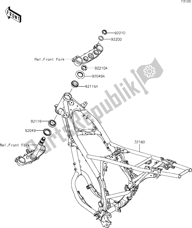 Alle onderdelen voor de 21 Frame van de Kawasaki KLX 230R 2020