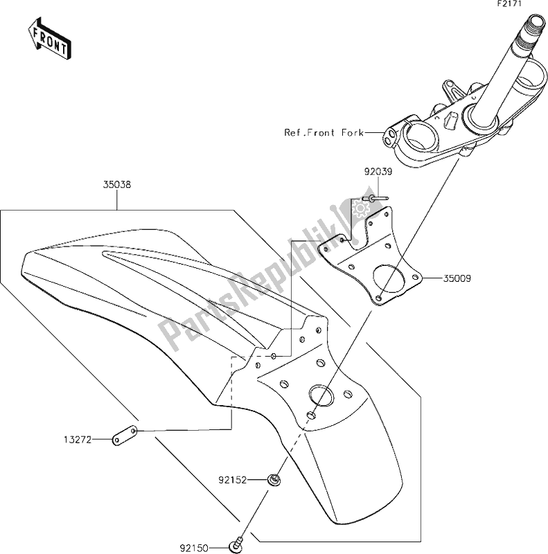 All parts for the 27 Front Fender(s) of the Kawasaki KLX 230R 2020