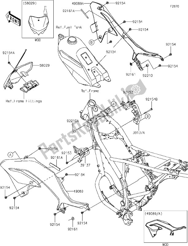 Alle onderdelen voor de 47 Cowling van de Kawasaki KLX 230R 2021