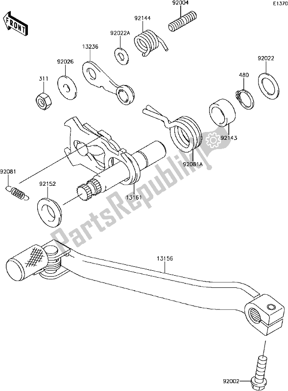 Wszystkie części do B-14gear Change Mechanism Kawasaki KLX 250S 2017