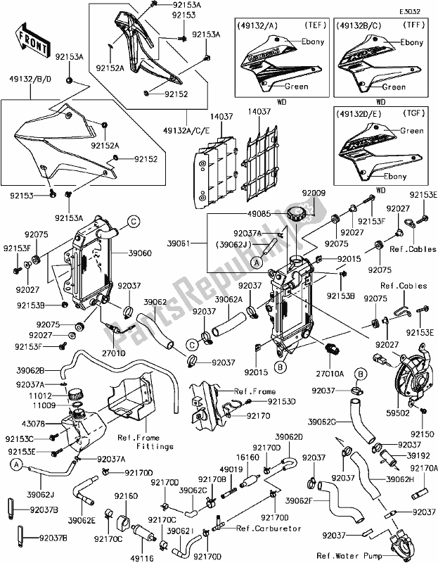 All parts for the C-14radiator(2/2)(tef∼tgf) of the Kawasaki KLX 250S 2017