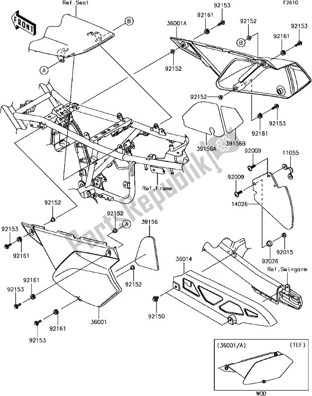 Tutte le parti per il F-13side Covers/chain Cover del Kawasaki KLX 250S 2017