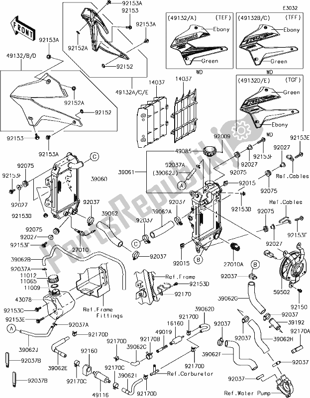 Alle onderdelen voor de 22 Radiator(tef-tgf) van de Kawasaki KLX 250S 2018