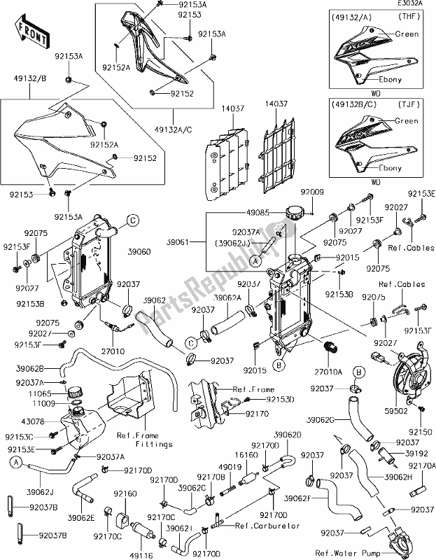 All parts for the 23-1radiator(thf/tjf) of the Kawasaki KLX 250S 2018