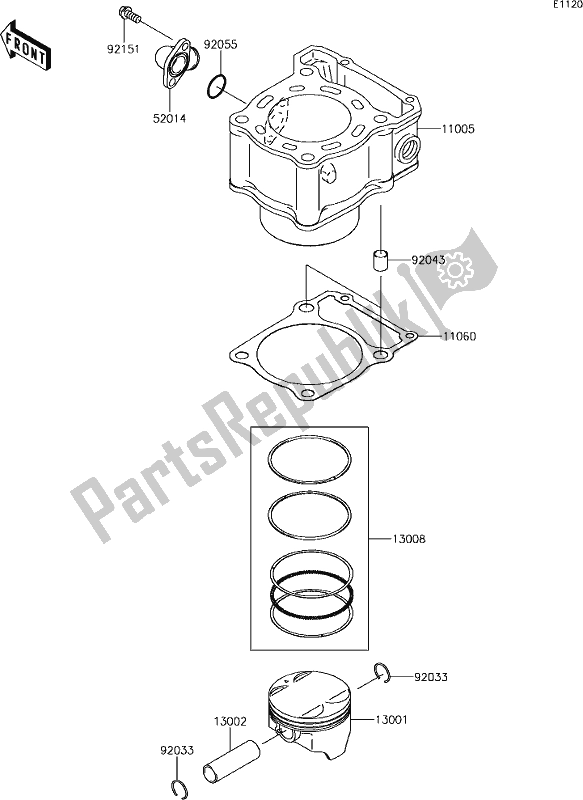 All parts for the 3 Cylinder/piston(s) of the Kawasaki KLX 250S 2018