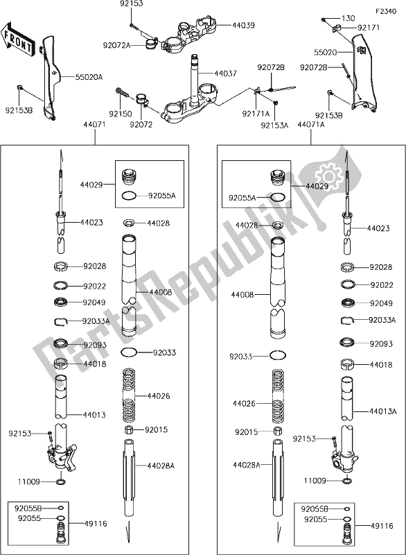 All parts for the 41 Front Fork of the Kawasaki KLX 250S 2018