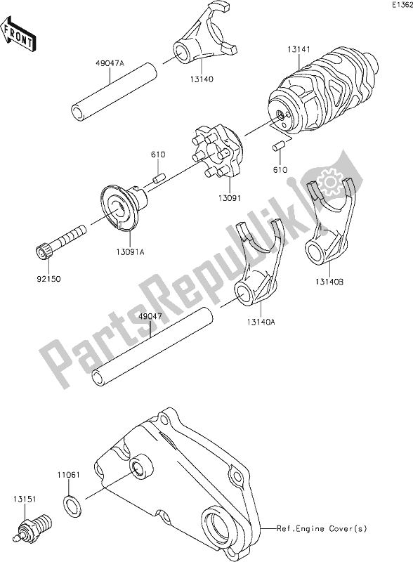 All parts for the 11 Gear Change Drum/shift Fork(s) of the Kawasaki KLX 250S 2019