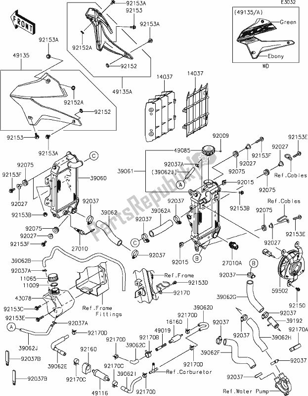 All parts for the 21-1radiator of the Kawasaki KLX 250S 2019