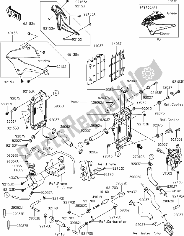 All parts for the 21 Radiator of the Kawasaki KLX 250S 2019