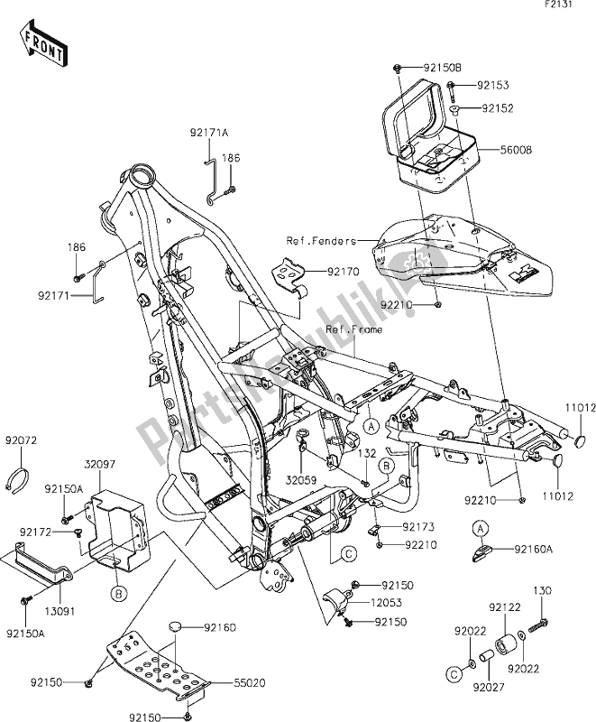 All parts for the 24 Frame Fittings of the Kawasaki KLX 250S 2019