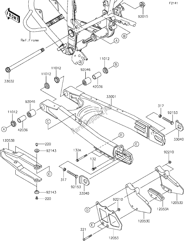 All parts for the 25 Swingarm of the Kawasaki KLX 250S 2019