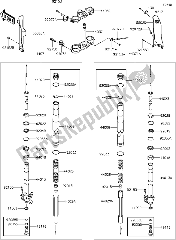 All parts for the 39 Front Fork of the Kawasaki KLX 250S 2019