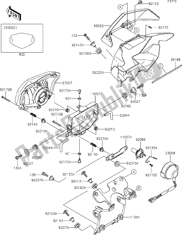 All parts for the 45 Headlight(s) of the Kawasaki KLX 250S 2019